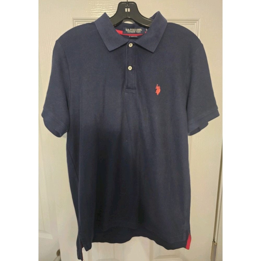 US Polo Assn Mens Polo Shirt Ultimate Pique Navy Blue Short Sleeve Size Large